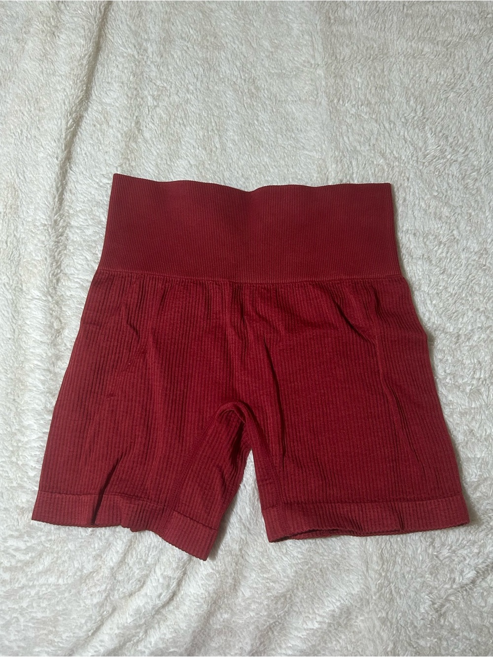 Colsie Ribbed High-Waist Athletic Bike Shorts in Deep Red
